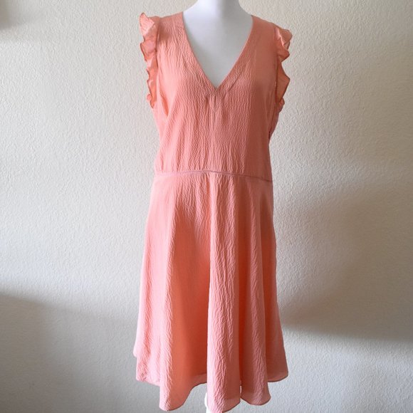 Rebecca Taylor Silk Ruffle V-Neck Dress Fit & Flare Flutter Sleeve - Picture 10 of 16